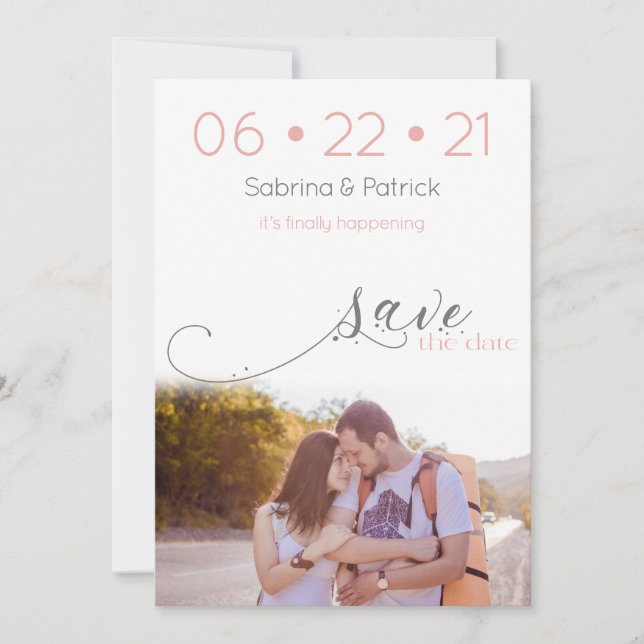Invitation Dusty Coral Blush Photo moderne Enregistrer la dat (Devant)