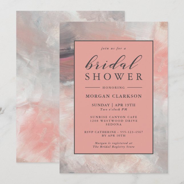 Invitation Dusty Coral Fête des mariées Abstraite moderne (Devant / Derrière)