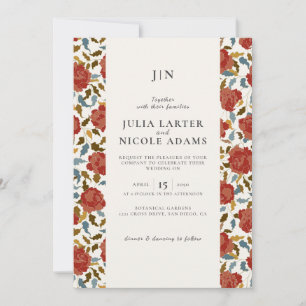 Invitation Dusty Elegant Golden Red Rose Mariage