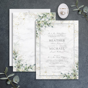 Invitation Dusty Eucalyptus Botanical Gold Green Mariage I