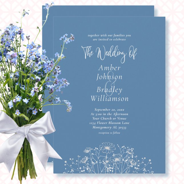 Invitation Dusty Fleur sauvage blanc QR Code Mariage photo (Créateur téléchargé)