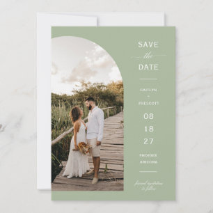 Invitation Dusty Green Boho Arch Photo QR Code Save the Date