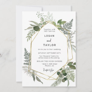 Invitation Dusty Green Botanical Greenery Gold Frame QR Code