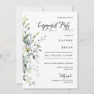 Invitation Dusty Green Feuilles Engagement Party QR Code Phot