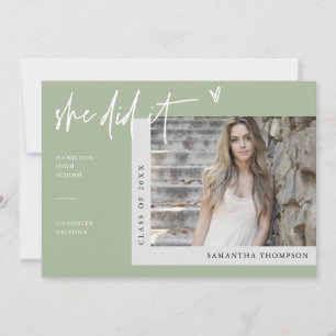 Invitation Dusty Green Modern Boho Elle L'A Fait Grad Photo