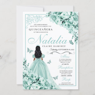 Invitation Dusty Green Rose princesse robe Quinceanera