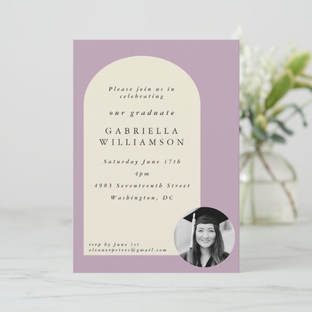 Invitation Dusty Lilac Bold Formes Photo Graduation Party (Debout devant)
