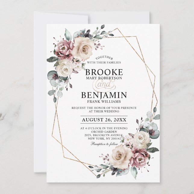 Invitation Dusty Mauve Eucalyptus Mariage géométrique Invitat (Devant)