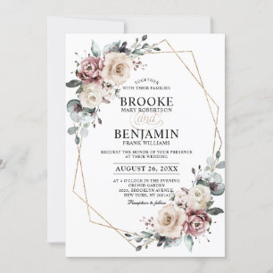 Invitation Dusty Mauve Eucalyptus Mariage géométrique Invitat