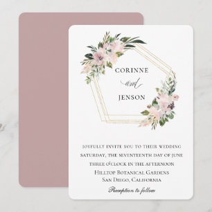 Invitation Dusty Mauve Floral Mariage géométrique