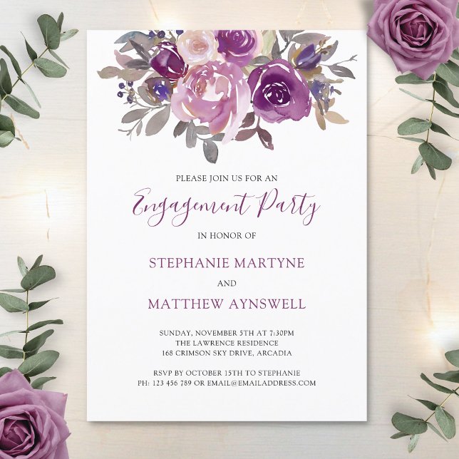 Invitation Dusty Mauve Purple Botanique Engagement (Créateur téléchargé)