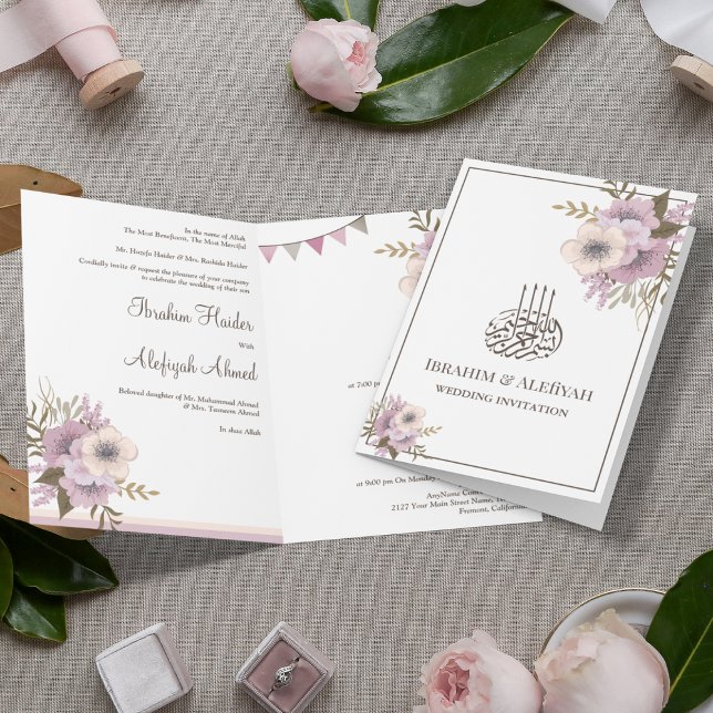 Invitation Dusty Mauve rose Floral musulman musulman Mariage  (Créateur téléchargé)