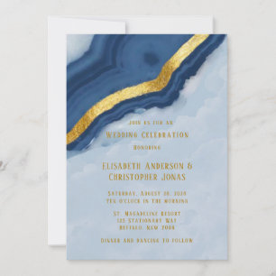 Invitation Dusty Navy Blue & Gold Agate Mariage