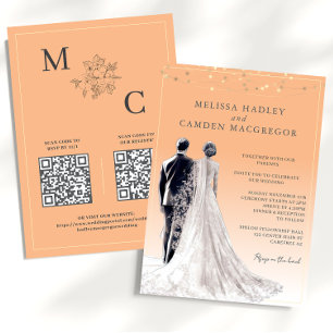 Invitation Dusty Orange élégant moderne QR Code Mariage