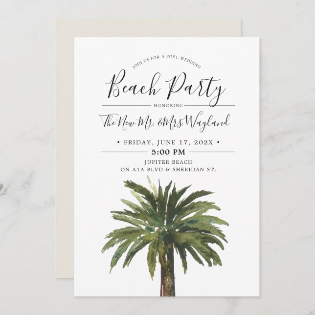 Invitation Dusty Palms | Sand Post Wedding Beach Party (Devant / Derrière)