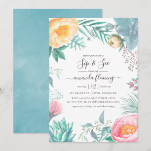 Invitation Dusty Pastel Tropical Floral Summer Sip and See