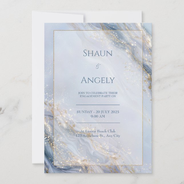 Invitation Dusty Periwinkle Gold Foil Marble Wedding (Devant)
