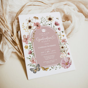 Invitation Dusty Pink Boho Fleur sauvage fête de graduation