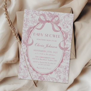 Invitation Dusty Pink Bow Chinoiserie Baby shower Floral