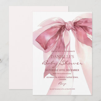 Invitation Dusty Pink Bow Girl Baby Shower 