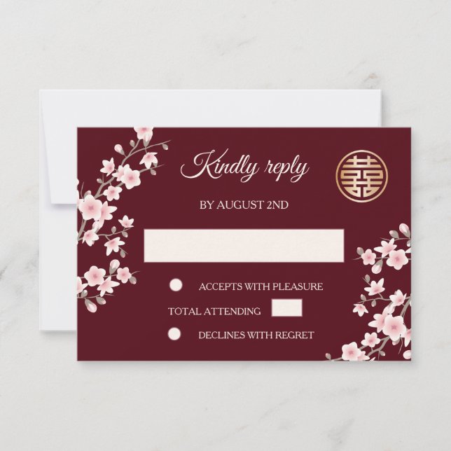 Invitation Dusty PInk Cherry Blossom RSVP Mariage chinois (Devant)