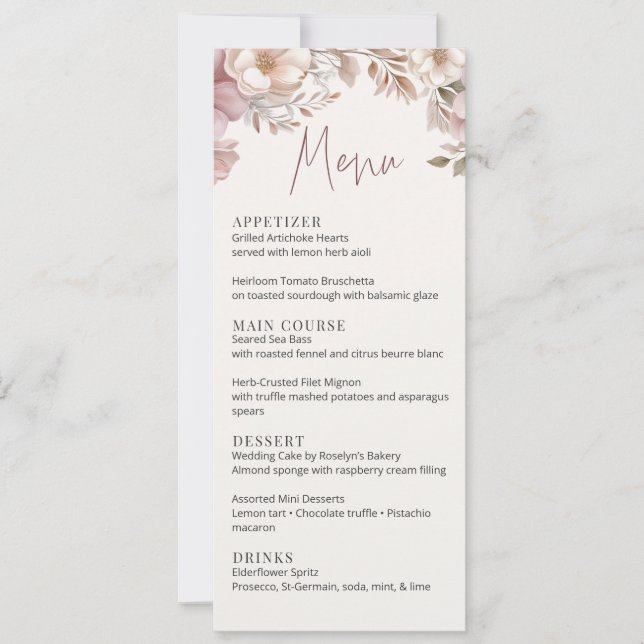 Invitation Dusty Pink Cream Magnolia Floral Wedding Menu Card (Devant)