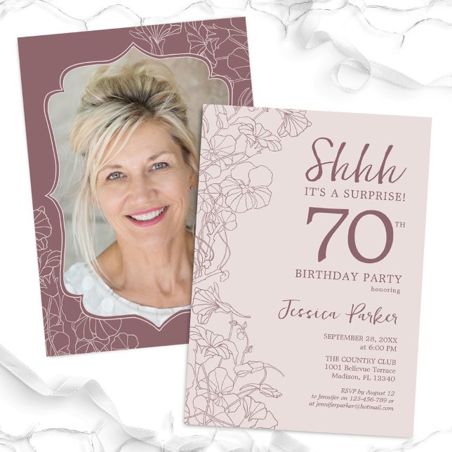 Invitation Dusty Pink Mauve Photo Surprise 70e anniversaire (Créateur téléchargé)