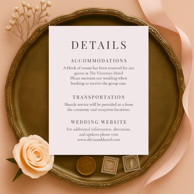 Invitation Dusty Pink Minimalist Elegant Wedding Details (Créateur téléchargé)