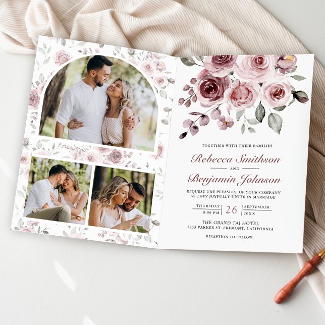 Invitation Dusty Pink Roses All in One QR Code Wedding (Créateur téléchargé)