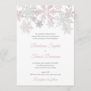 Invitation Dusty Pink & Silver Snowflakes Mariage hivernal
