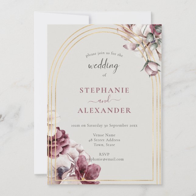 Invitation Dusty Plum Floral Mariage QR Code (Devant)
