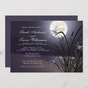 Invitation Dusty Plum Mariage Pleine lune dragonfly Pond