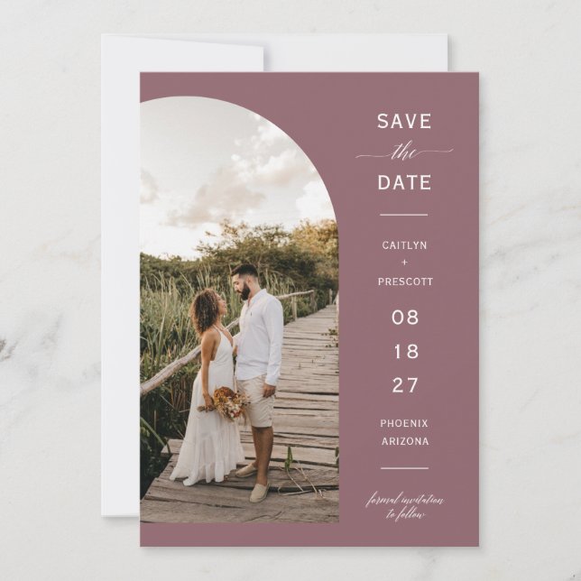 Invitation Dusty Purple Boho Arch Photo QR Code Enregistrer l (Devant)
