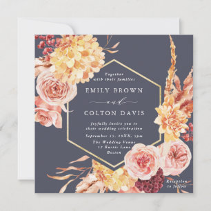 Invitation Dusty Purple Burgundy Terracotta Mariage Floral