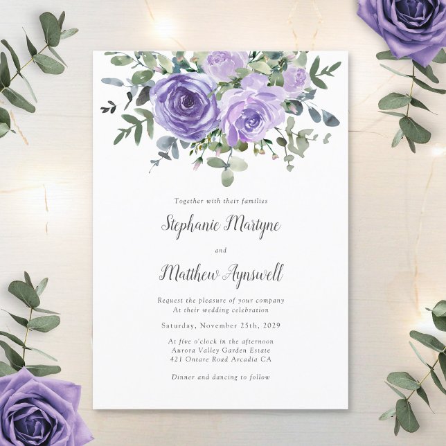 Invitation Dusty Purple Eucalyptus Mariage botanique (Créateur téléchargé)