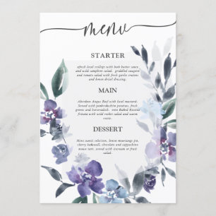 Invitation Dusty Purple Floral Garden Menu de mariage,