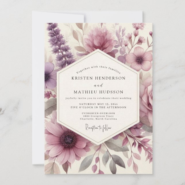 Invitation Dusty Purple Floral Romance Wedding (Devant)