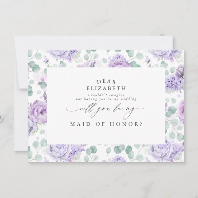 Invitation Dusty Purple Floral Serez-Vous Ma Femme D'Accueil (Devant)
