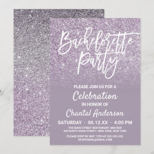 Invitation Dusty Purple Grey Faux Parties scintillant Ombre B