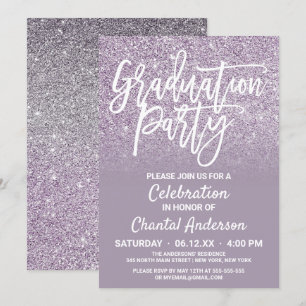 Invitation Dusty Purple Grey Faux Parties scintillant Ombre G