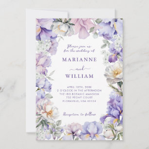 Invitation Dusty Purple Iris & White Peony Mariage botanique