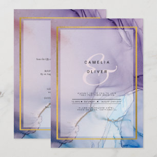 Invitation Dusty Purple Navy Blue Gold INK Wedding INVITE
