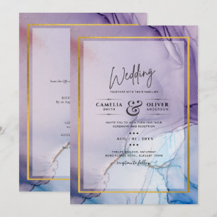 Invitation Dusty Purple Navy Blue Gold INK Wedding INVITE