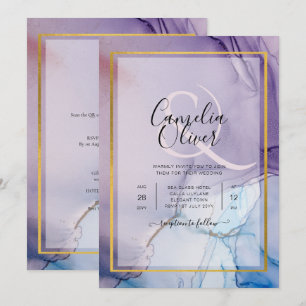Invitation Dusty Purple Navy Blue Gold INK Wedding INVITE