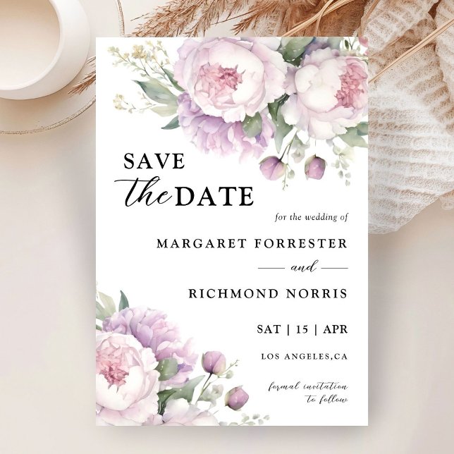 Invitation Dusty Purple Peony Mariage Élégant Enregistrer La  (Créateur téléchargé)