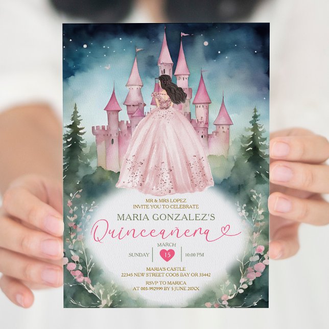 Invitation Dusty Robe Rose Forêt Princesse 15 Quinceañera (Créateur téléchargé)