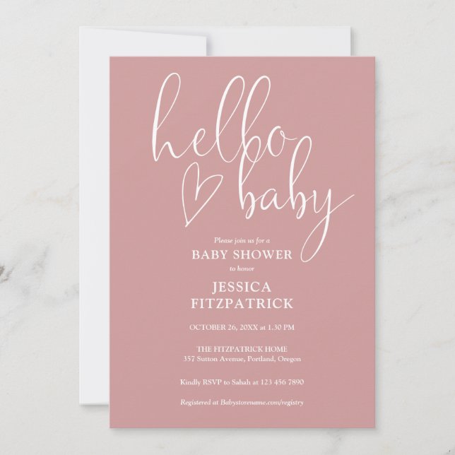 Invitation Dusty Rose All In One QR Code Hello Baby Shower (Devant)