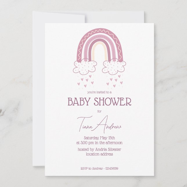 Invitation Dusty rose Baby Girl Boho Style Baby shower (Devant)