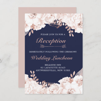 Invitation Dusty Rose Blanc Lush Floral Navy Blue Réception