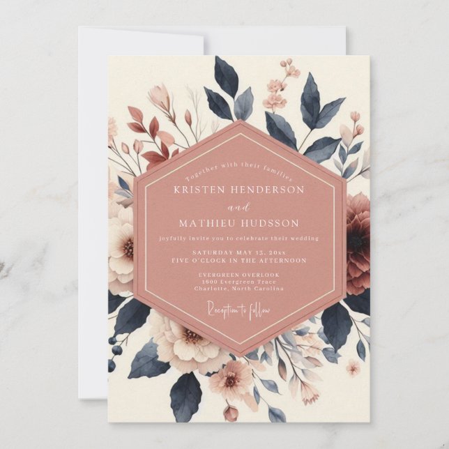 Invitation Dusty Rose Bloom Romance Wedding (Devant)
